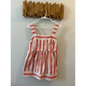CABI Striped Smocked Tank Top Red White Women's Size S